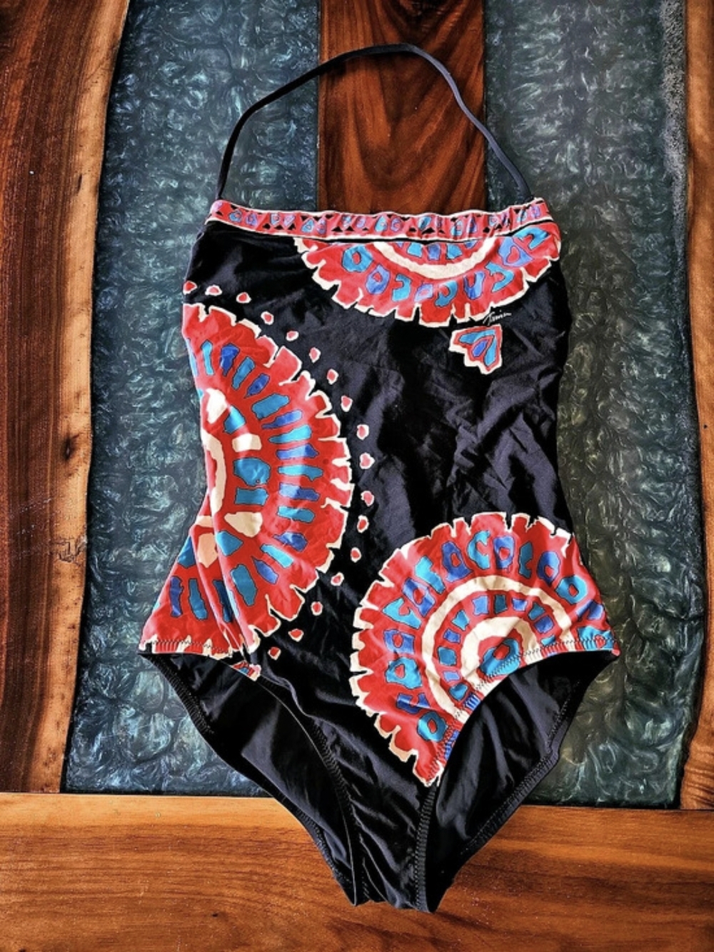 Trina Turk Abstract One-Piece Swimsuit in Black & Red Size 12